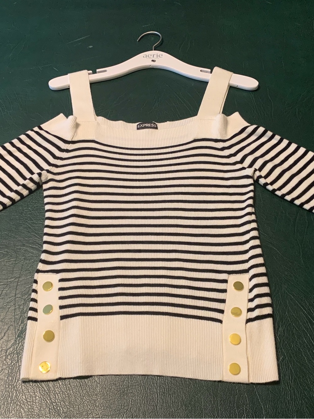 Express White Summer Sweater with navy Stripes nautical buttons